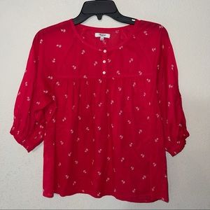 Madewell linen floral ruffle red top